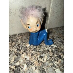 Pixie Elf Figurine with Pointy Ear Purple Furry‎ Hair Japan 1950s Kitsch Holiday